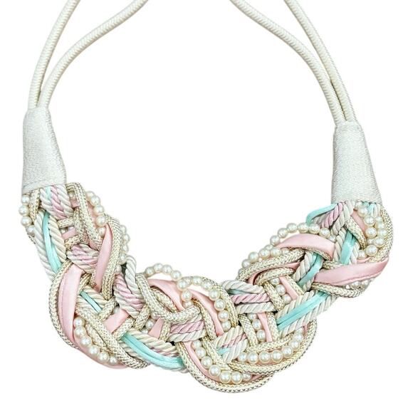 Vintage Braided Rope Belt Pastel Pearl Detail - Picture 2 of 6